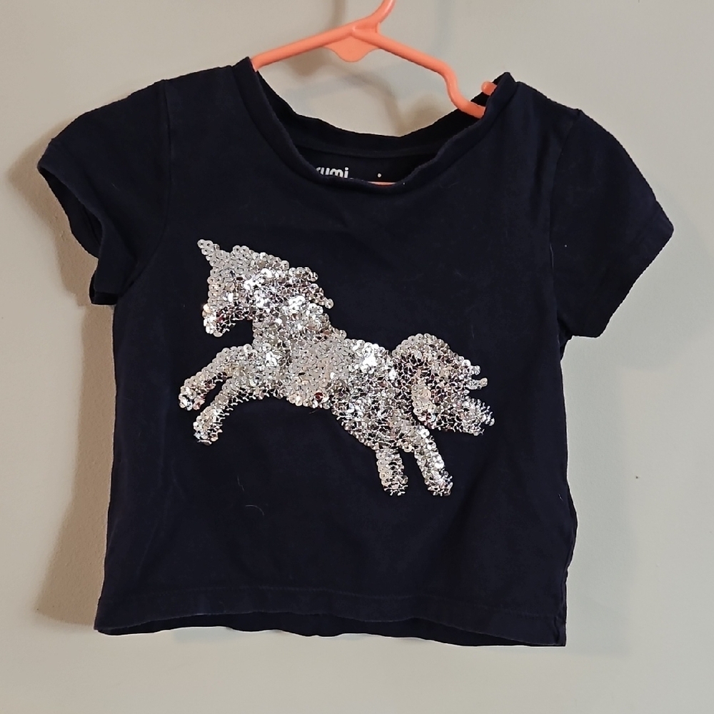 Zara Dark Blue Kids Tee with Silver Sequin Horse